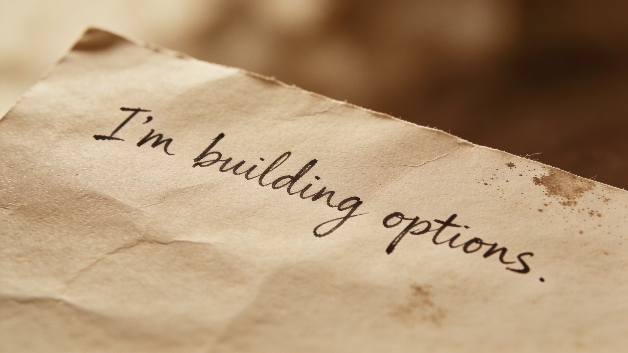 Closeup of a handwritten note: “I’m building options”