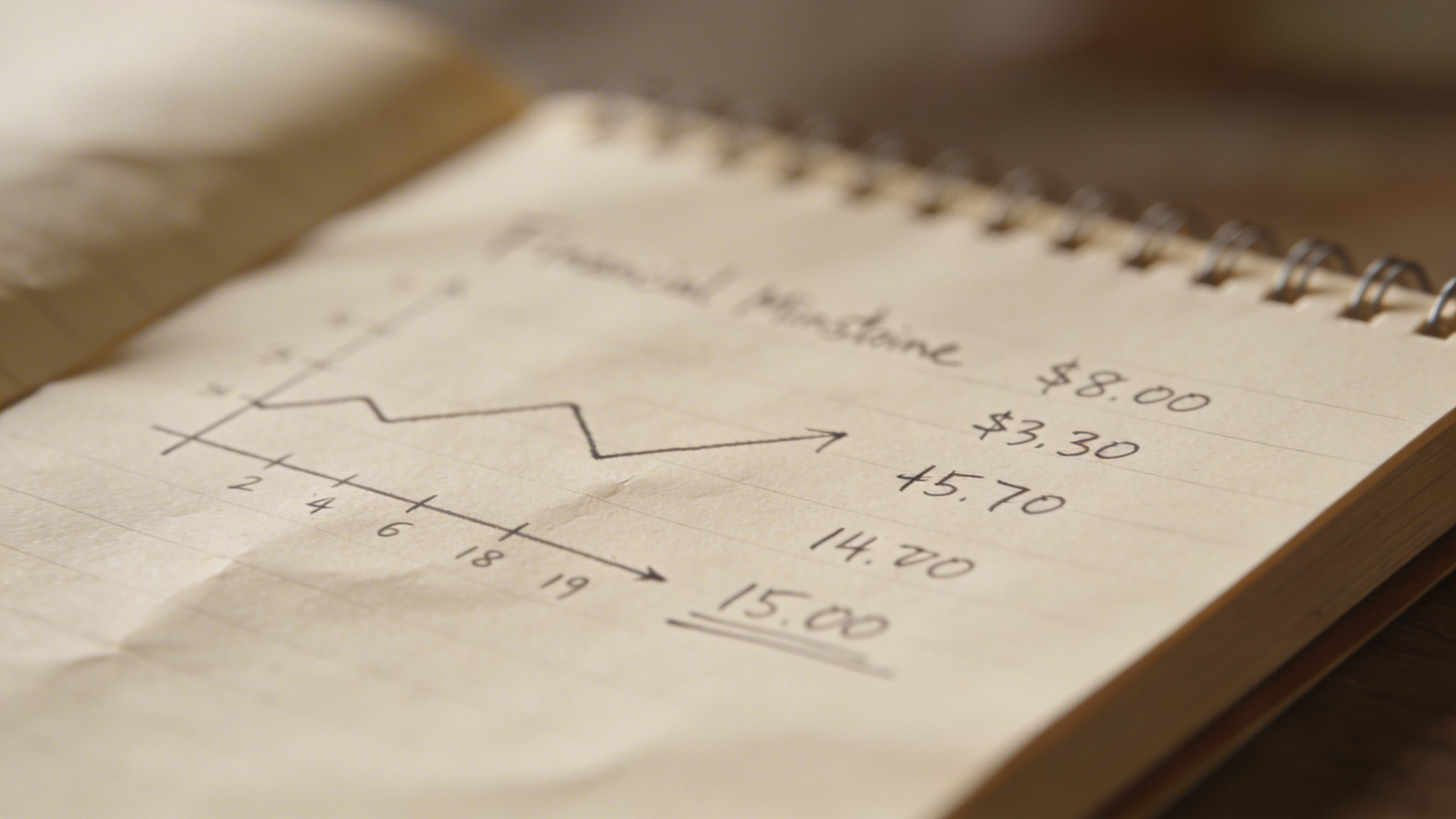 closeup of a single notebook page with financial milestone notes
