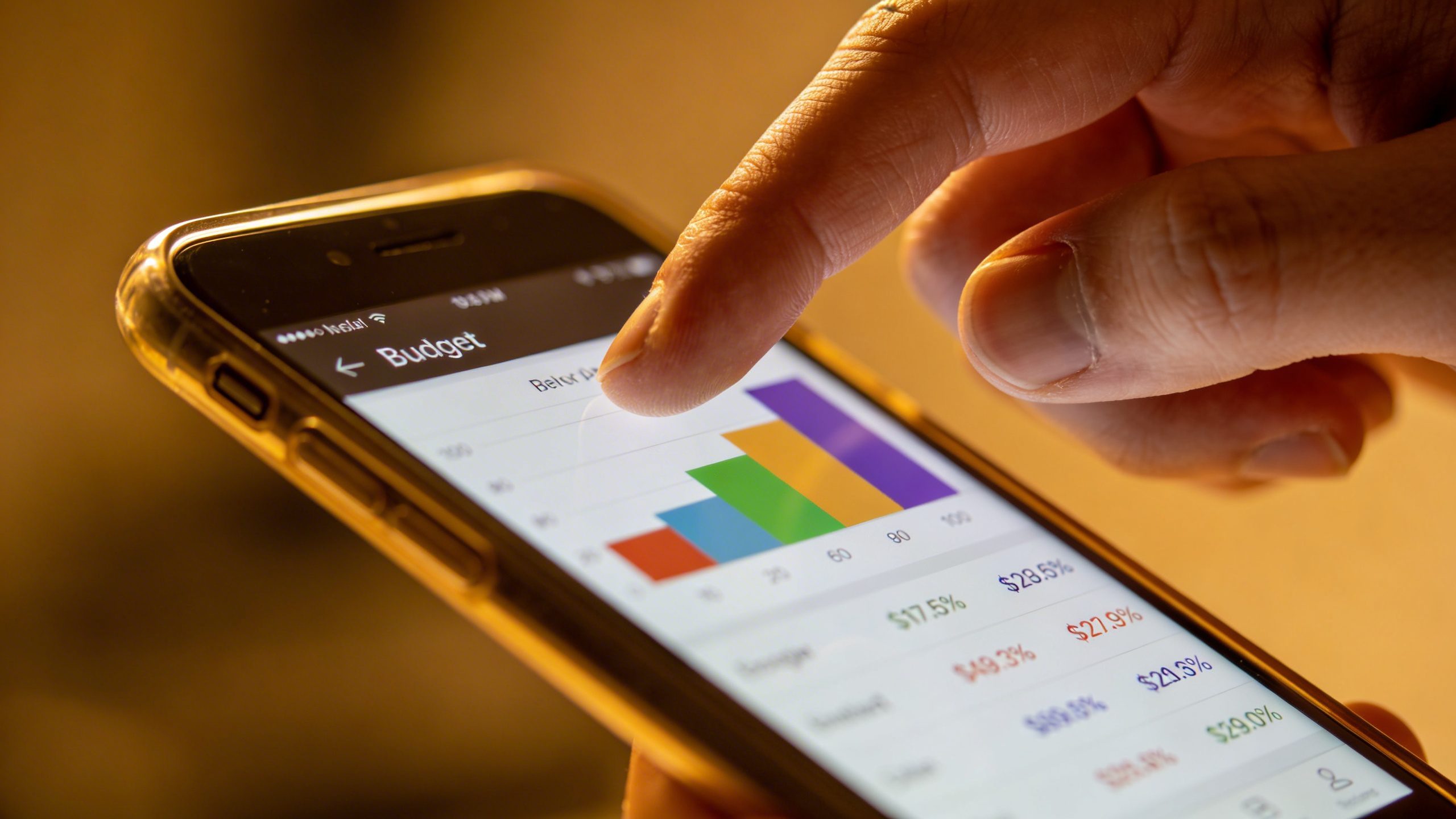 Close-up of a hand adjusting a budget app on a smartphone screen