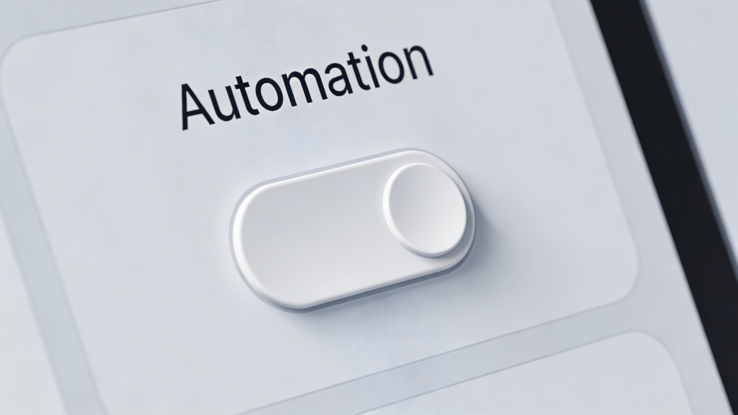 Closeup of a single automation button on a minimalist investing dashboard