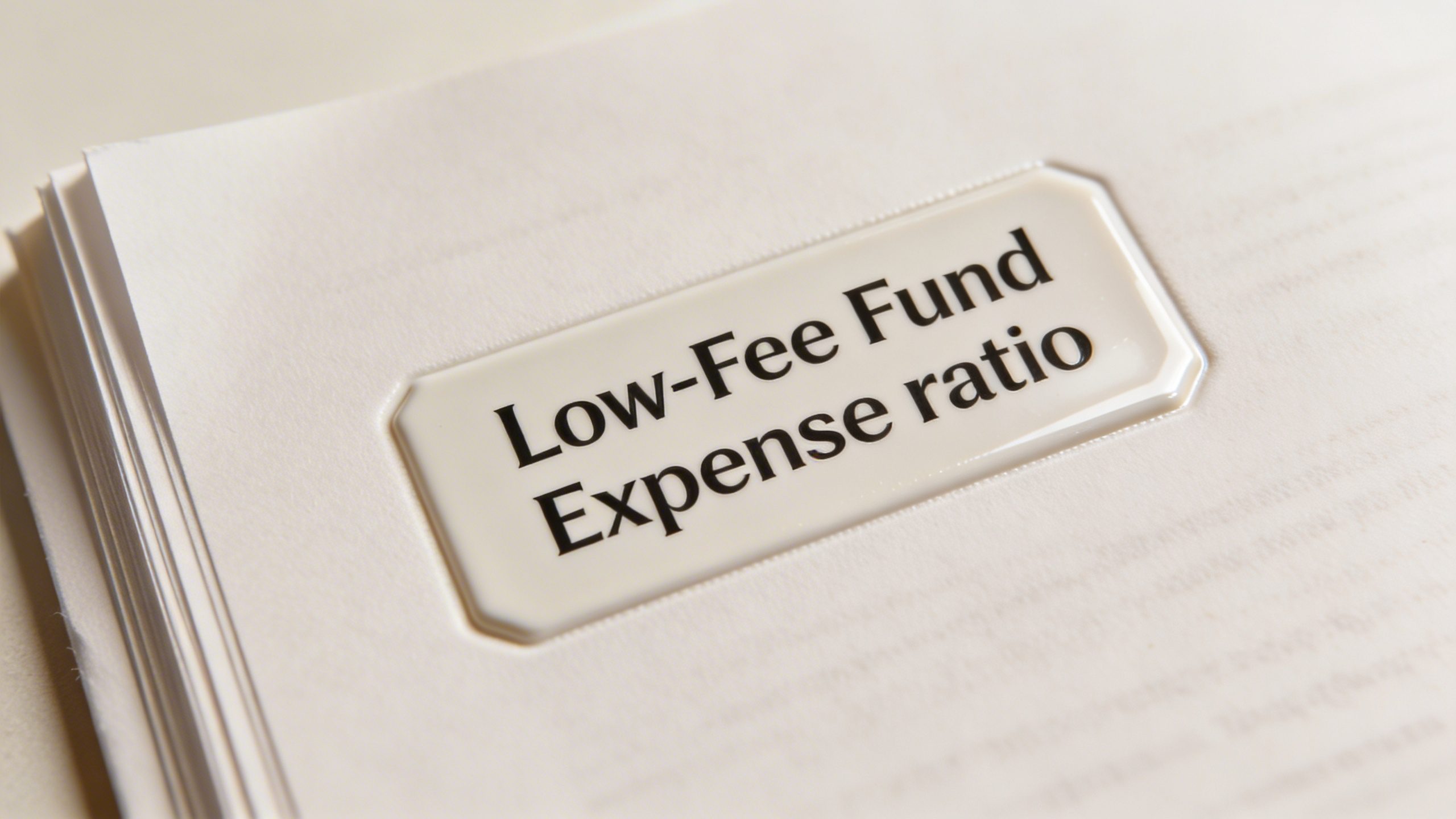 Closeup of one low-fee fund expense ratio label on a crisp prospectus