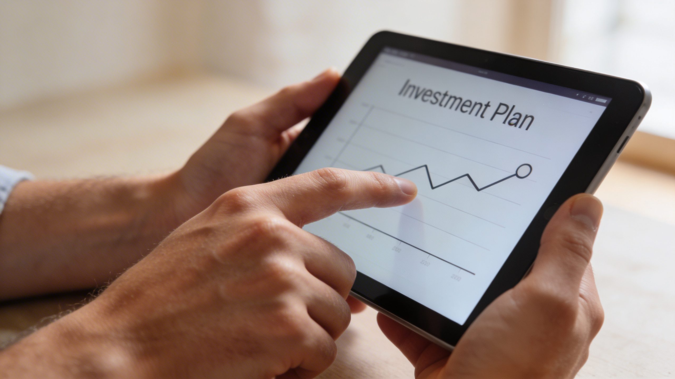 Closeup of a person reviewing a simple investment plan on a tablet