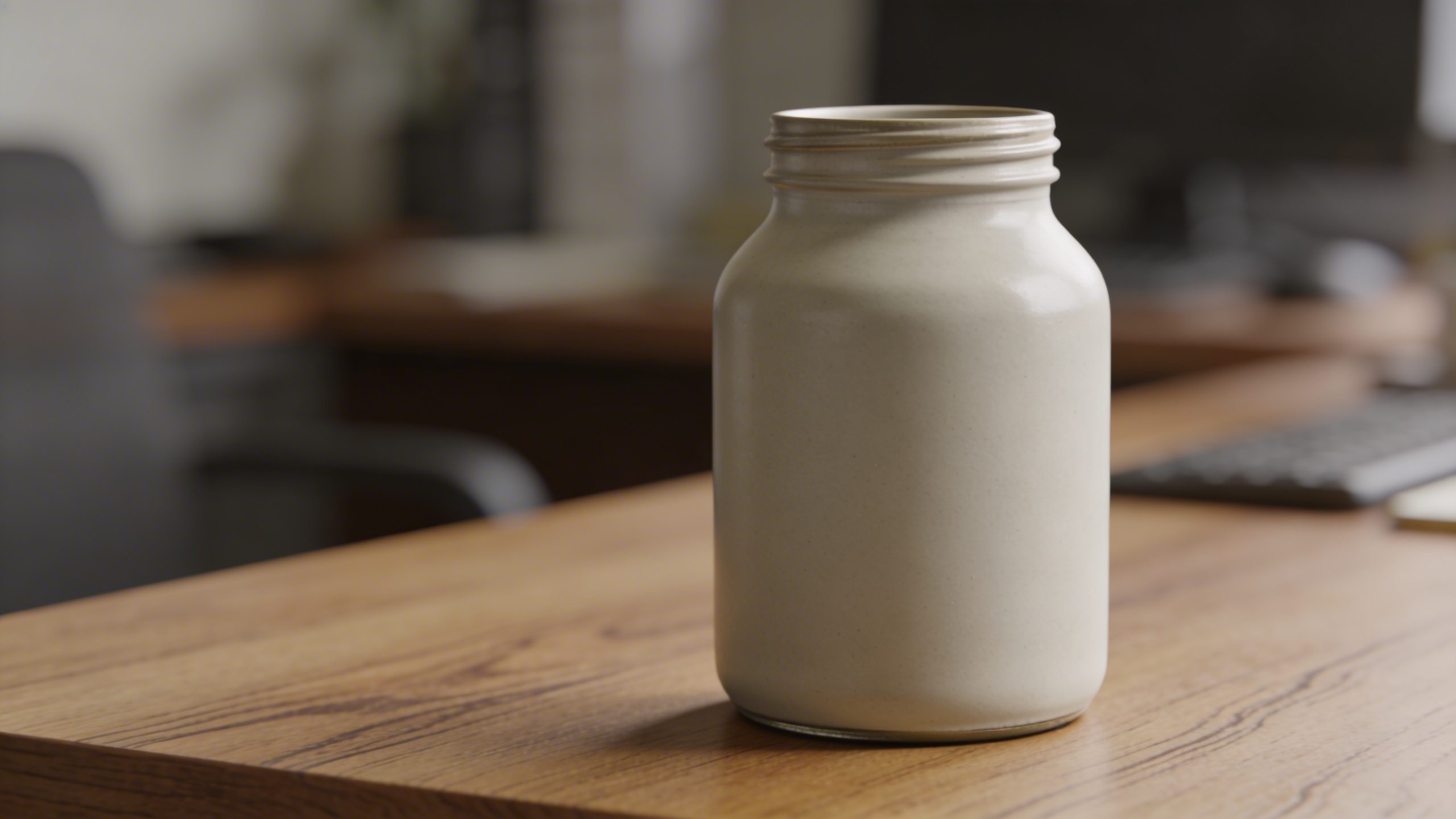 Closeup of a minimalist coin jar labeled “Automation” on wood desk