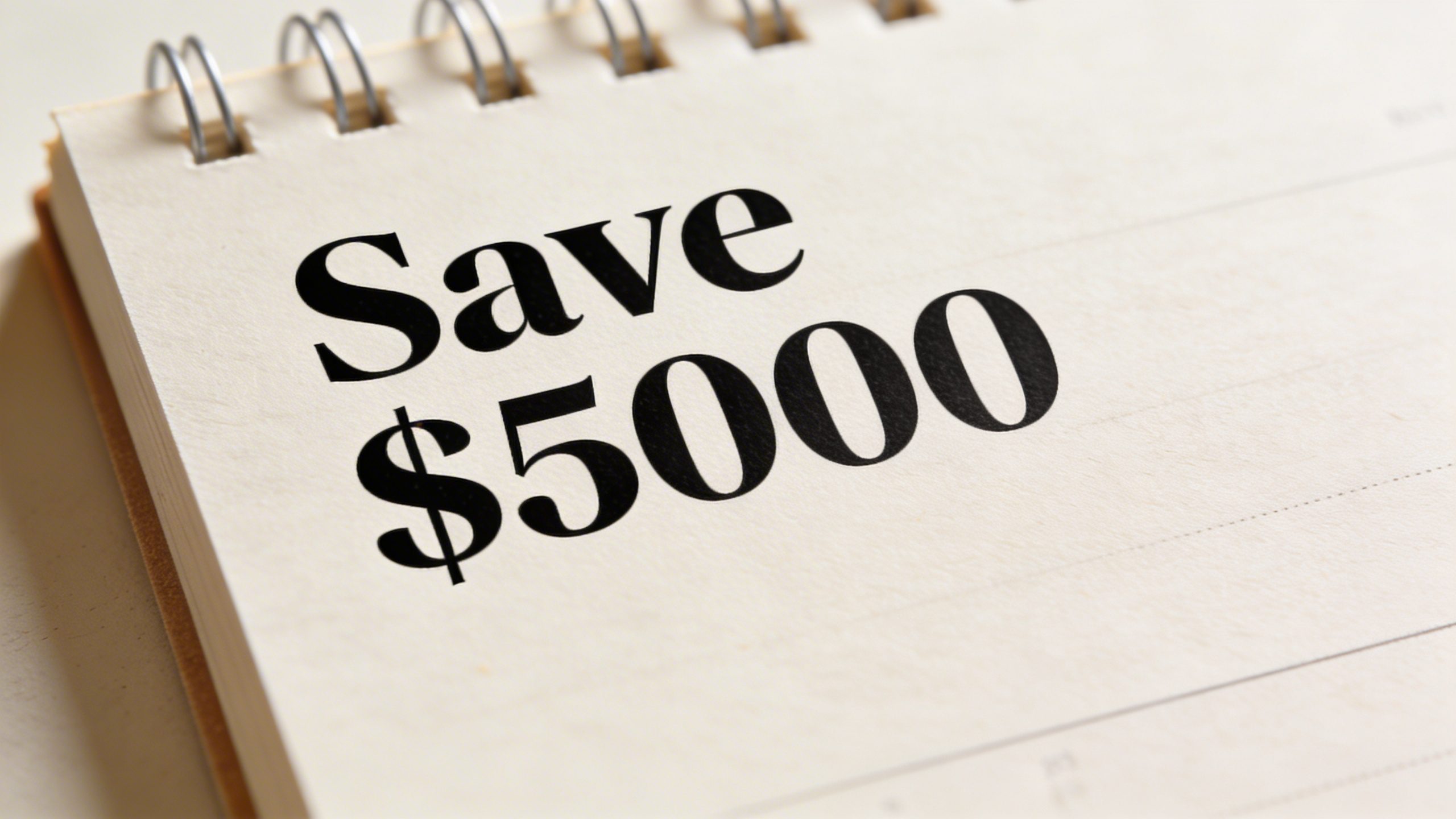 Closeup of a lone calendar page showing a defined savings goal in bold text