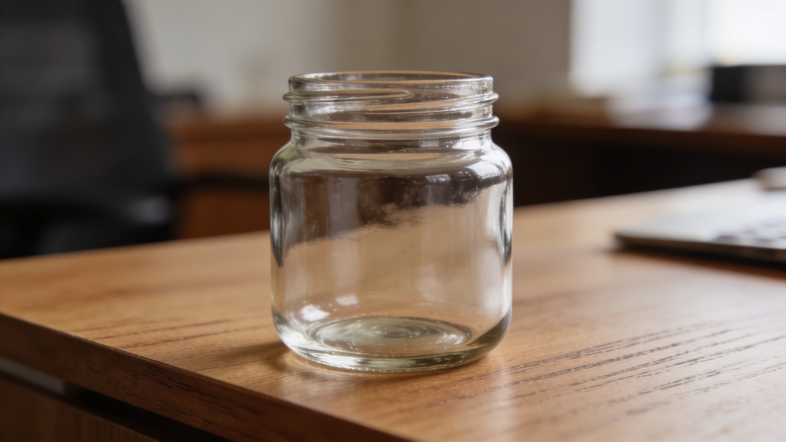 Closeup of a glass jar labeled “Emergency Fund” on a wooden desk
