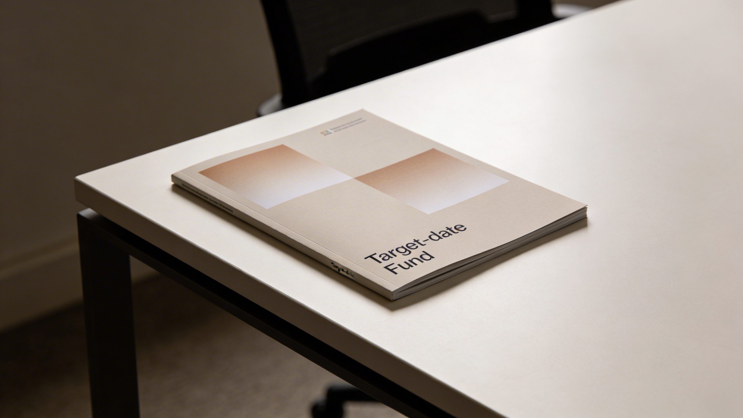 closeup of a single target-date fund brochure placed on a clean desk