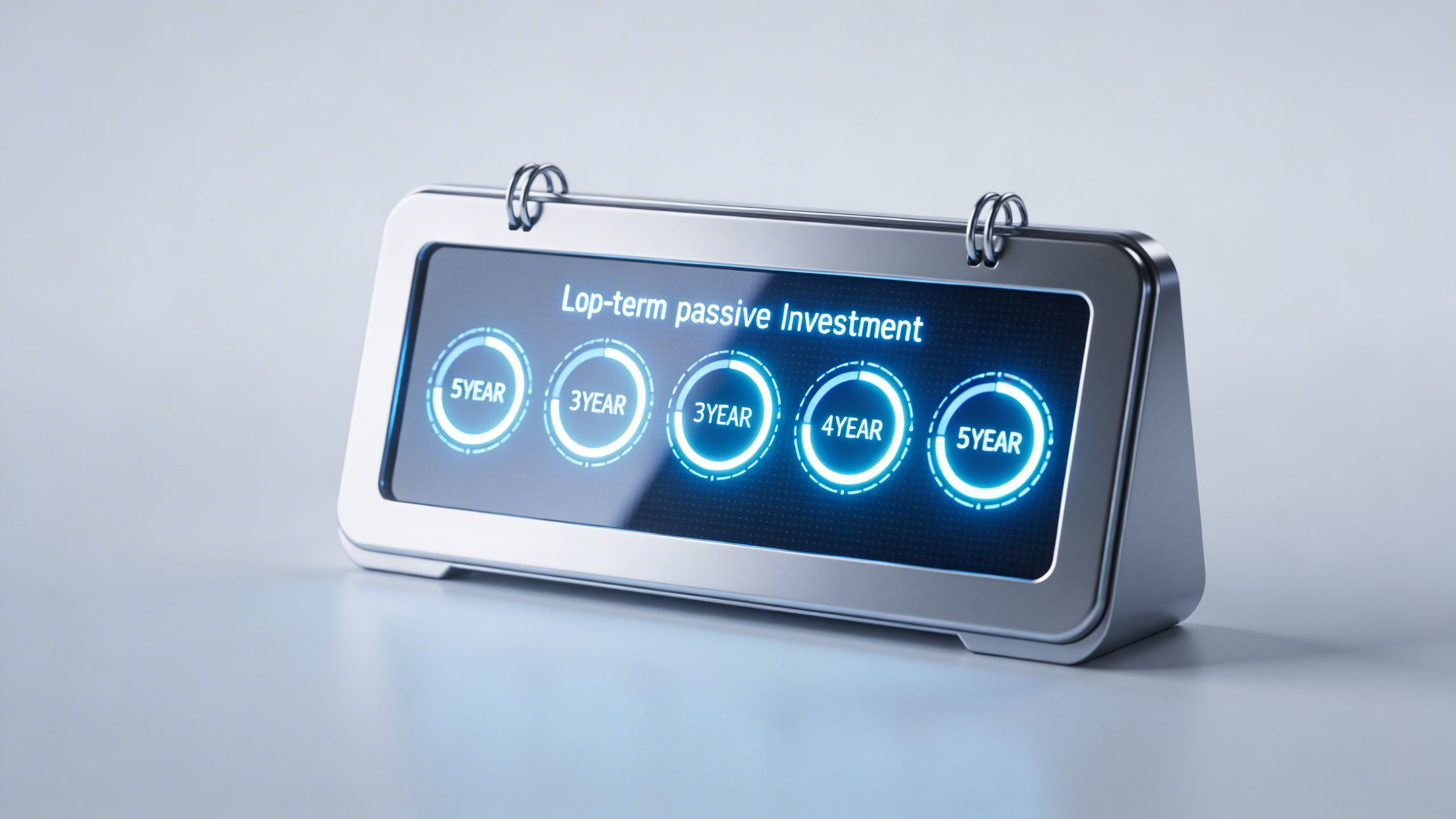 closeup of a lone digital calendar showing long-term, passive investment milestones