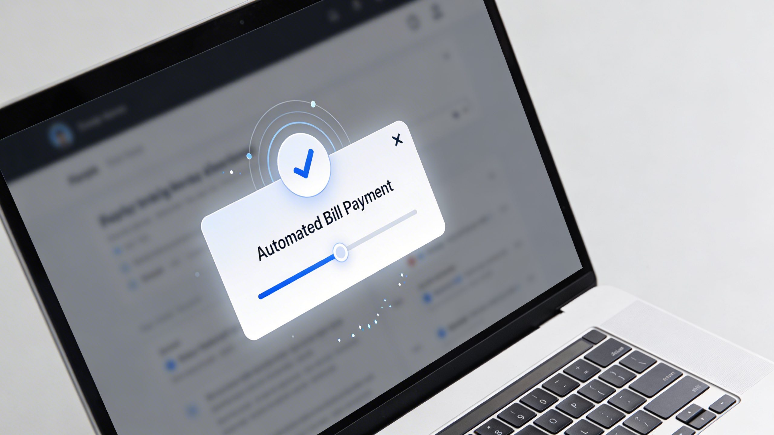 Closeup of a laptop screen showing an automated bill payment alert