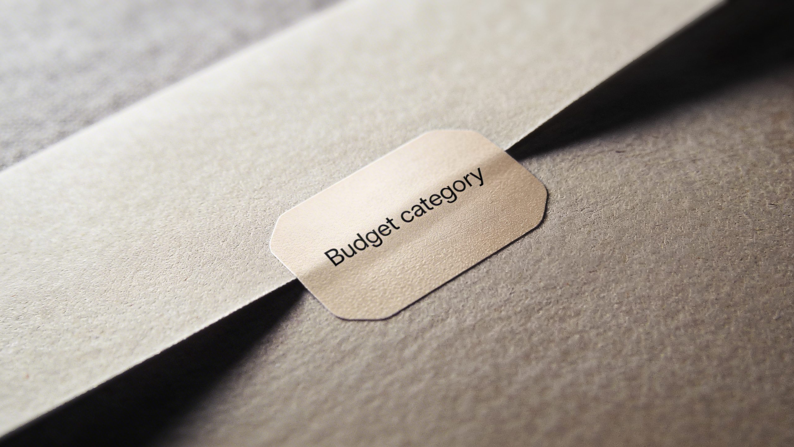 closeup of a labeled envelope with a single budget category tag
