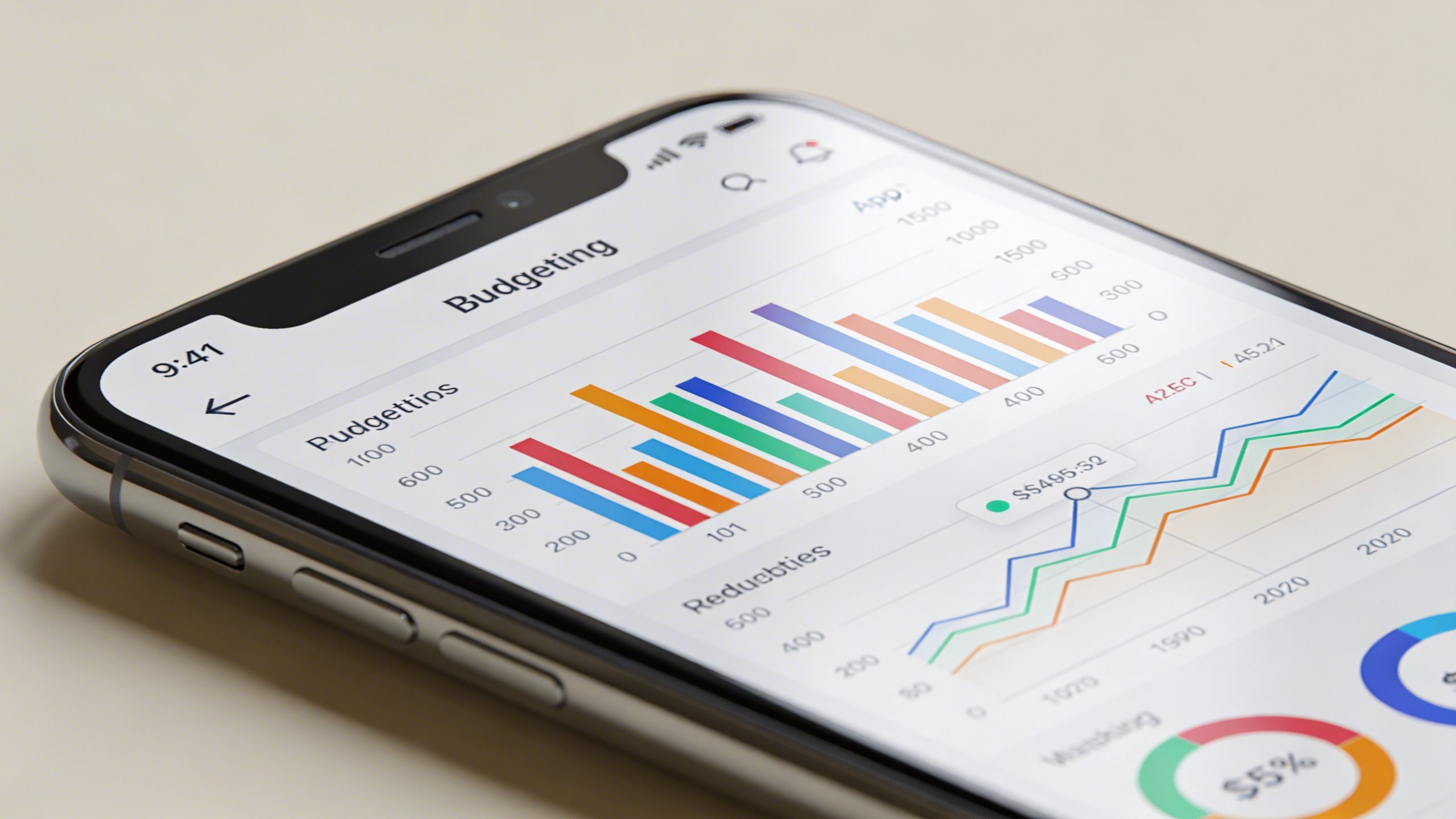 Closeup of a smartphone displaying a budgeting app screen