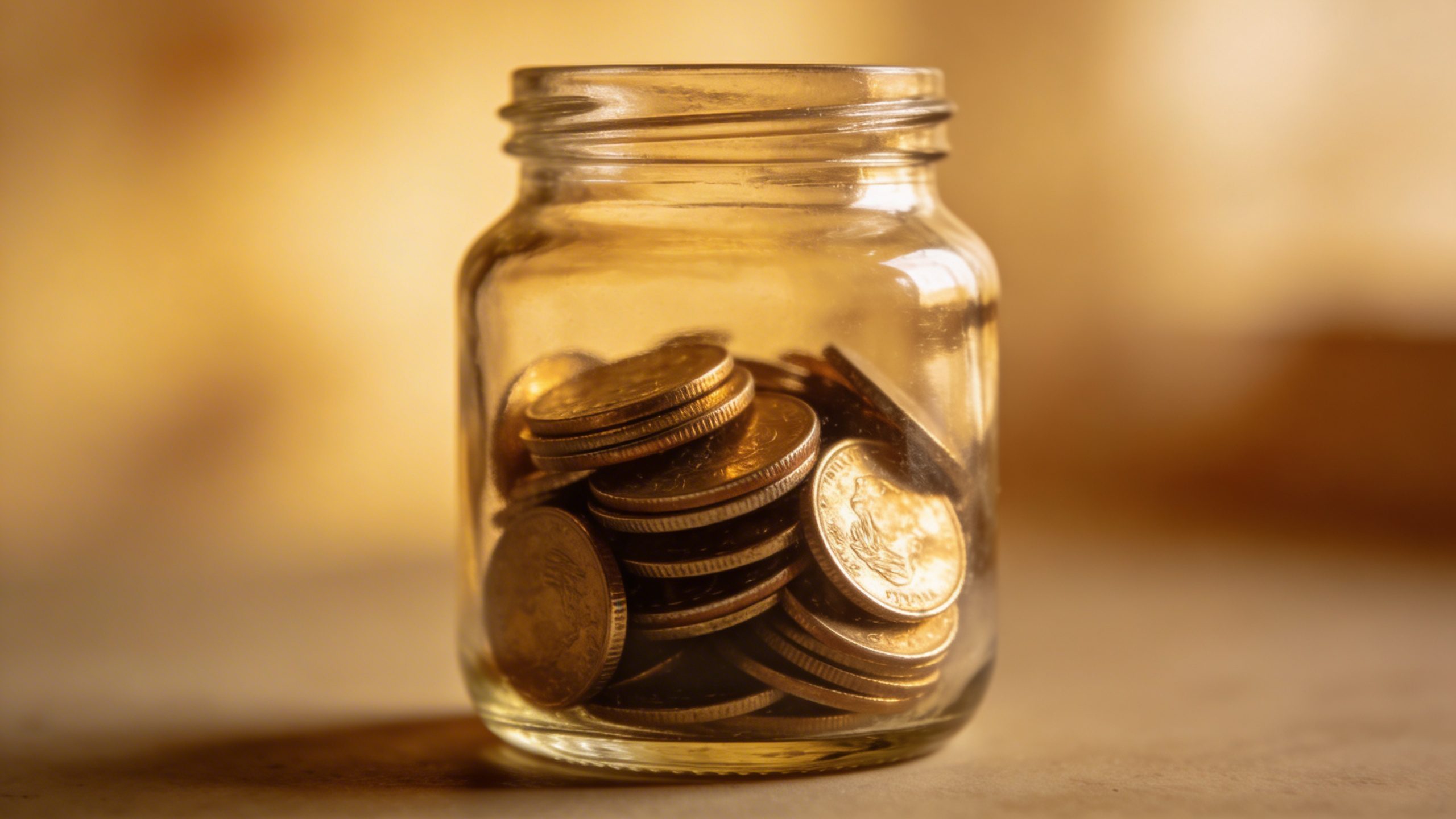 Close-up of a solitary glass jar labeled “Emergency Fund” with coins inside