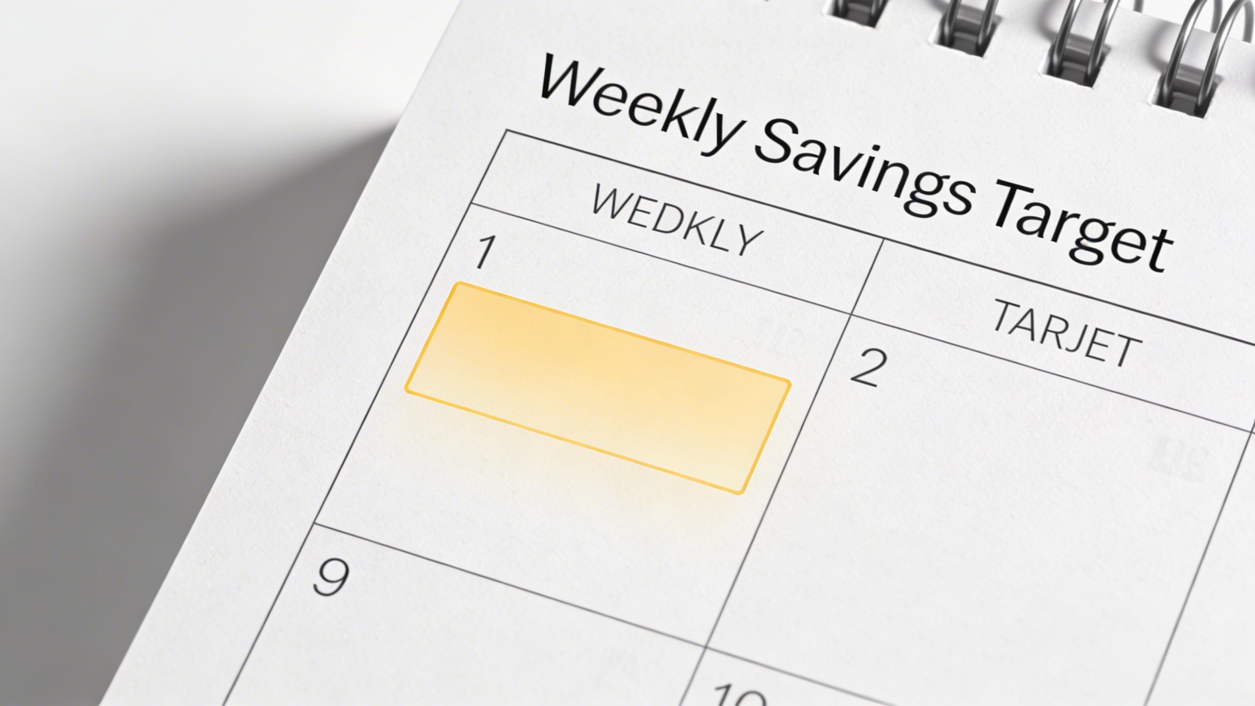 Closeup of a single day planner page with a weekly savings target highlighted