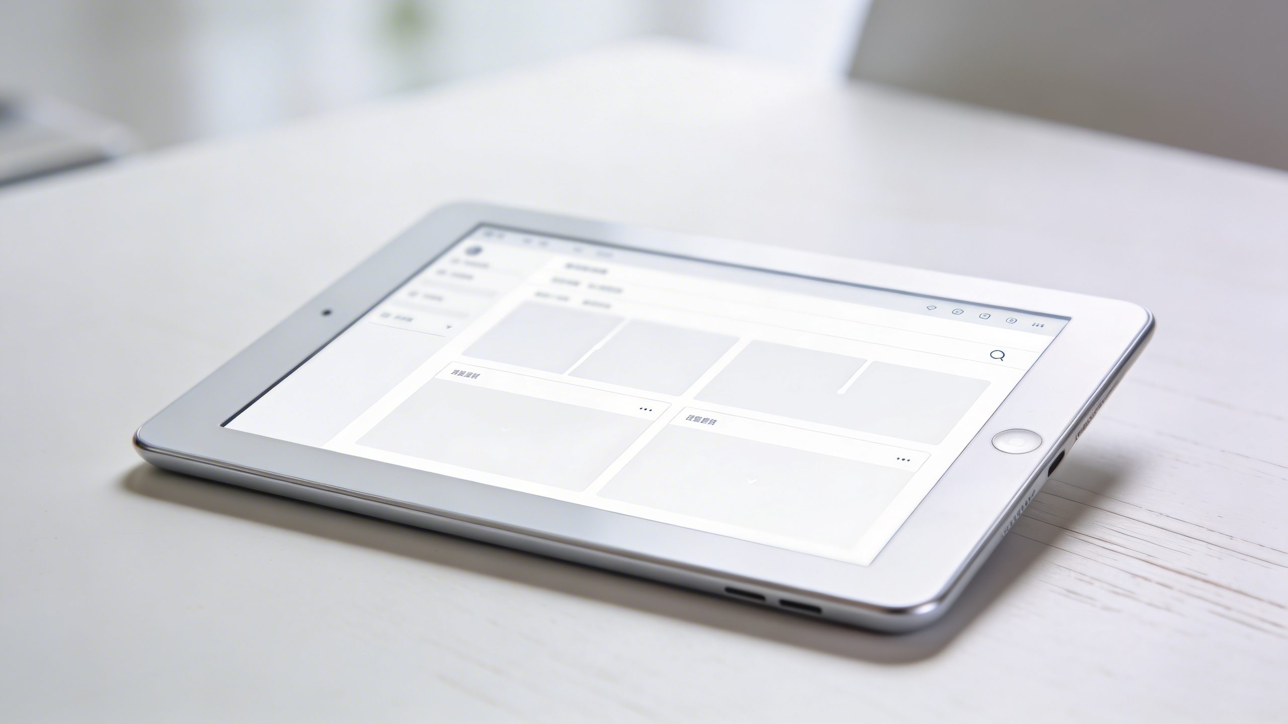 Closeup of a digital tablet displaying a design mockup on a clean desk