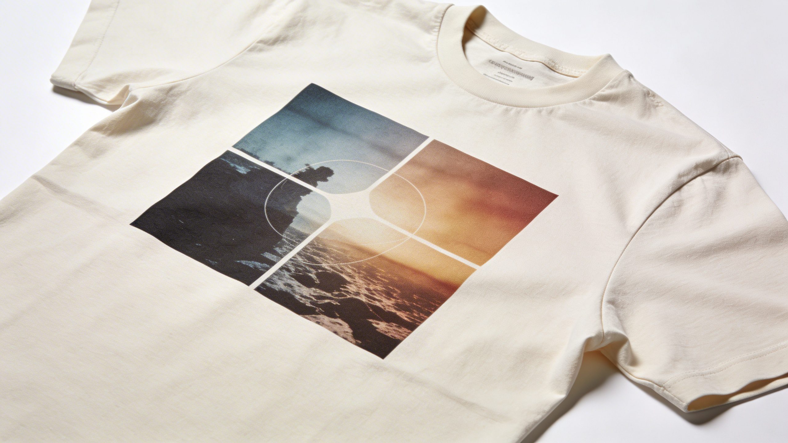 Closeup of a custom printed t-shirt on a flat white surface
