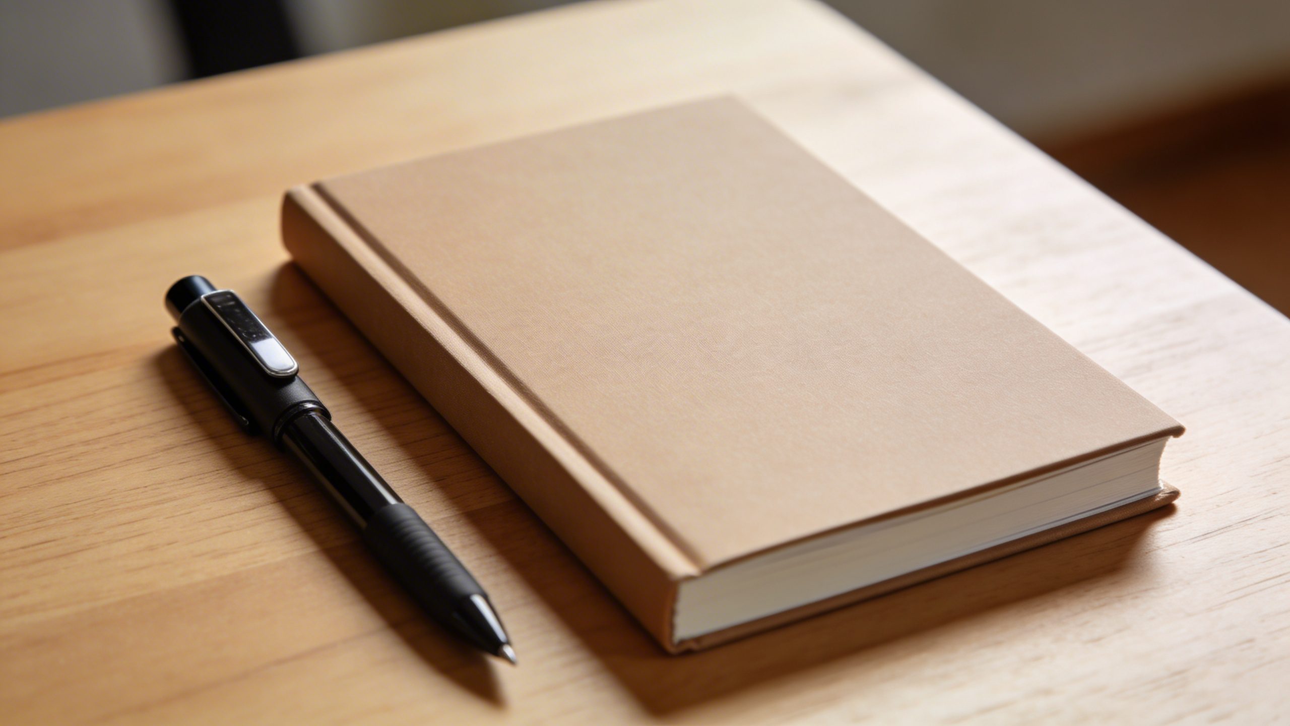 Closeup of a clean desk with a single budgeting guidebook and pen