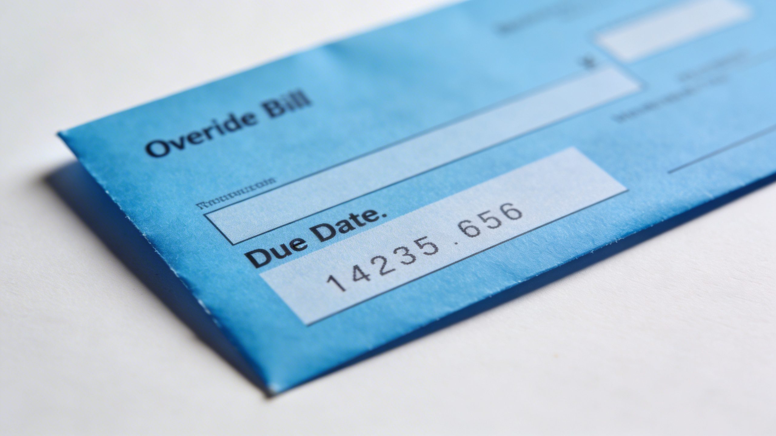 Focused shot of a single blue overdue bill with due date clearly visible