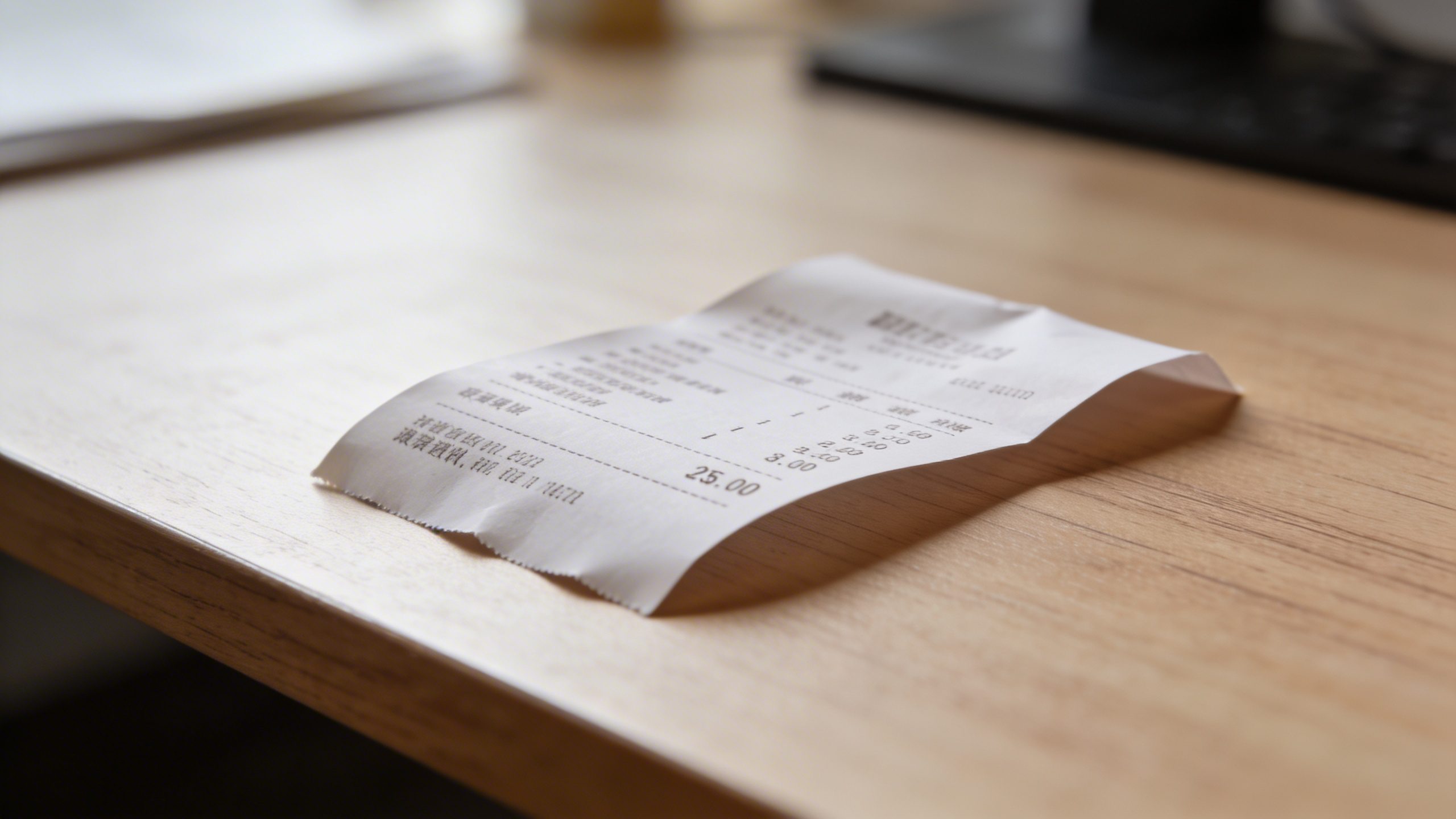 Closeup of a single receipt on a clean desk