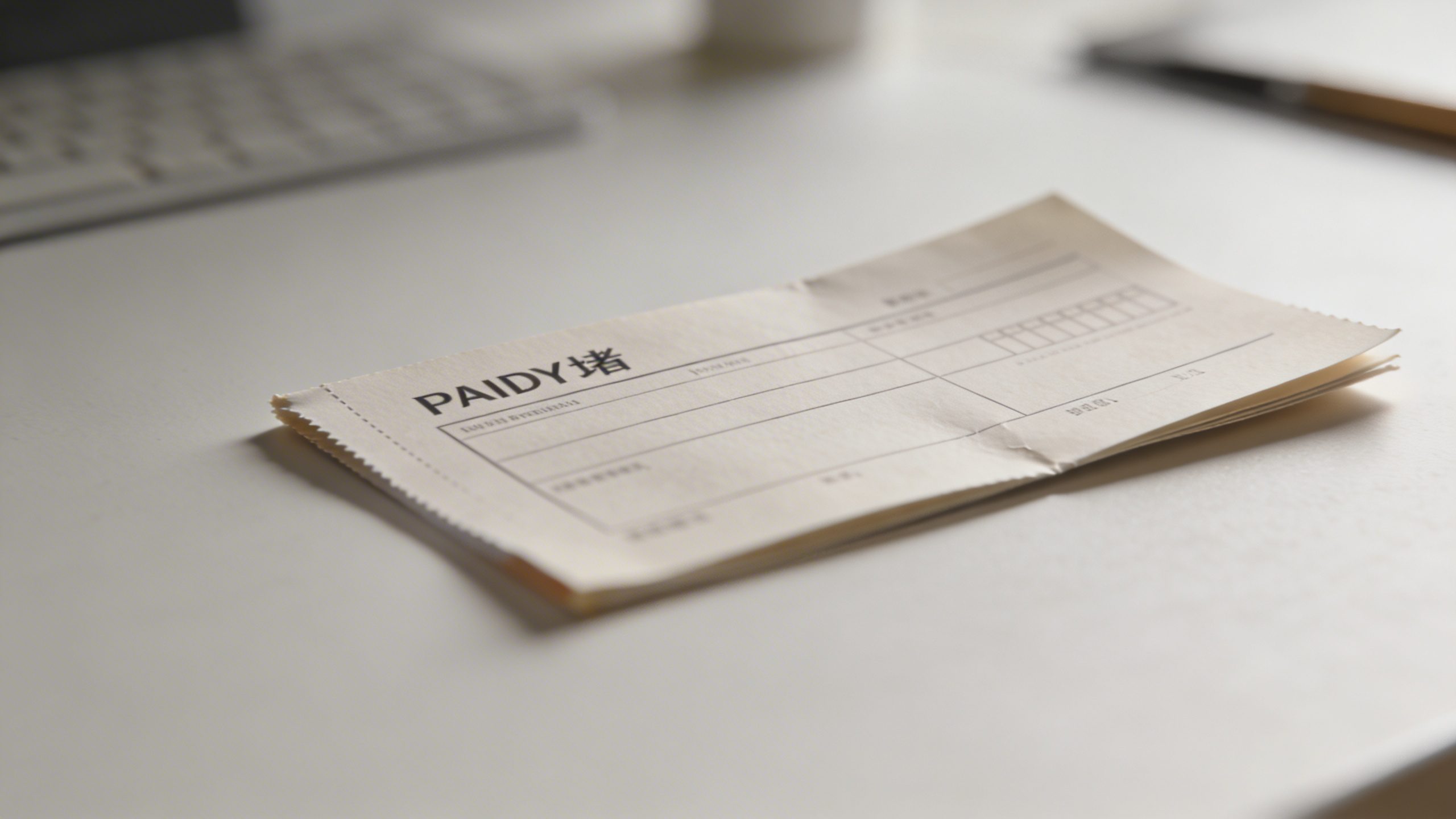 Closeup of a single payday stub on a clean desk