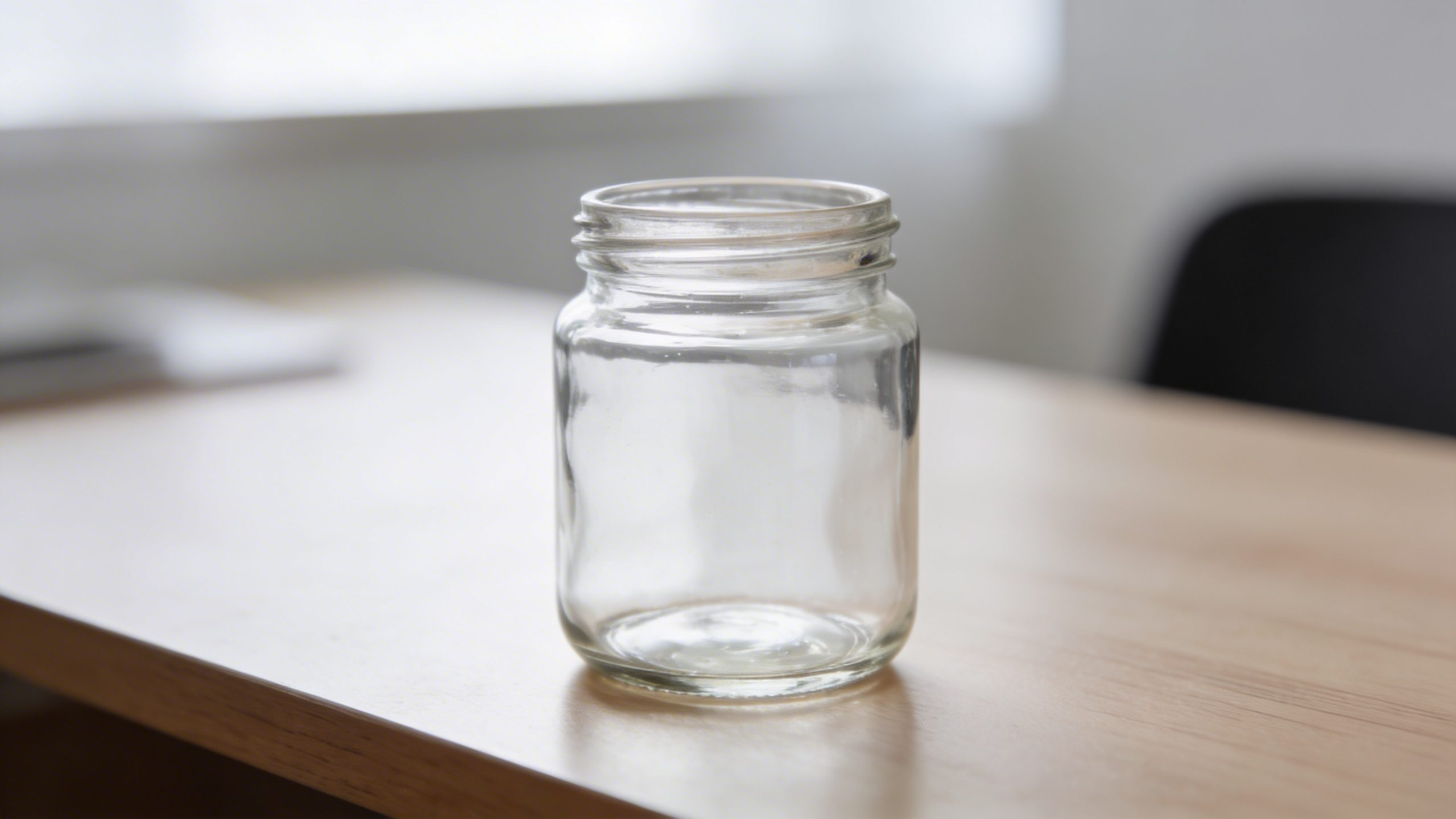 Closeup of a single glass jar labeled “Savings” on a clean desk