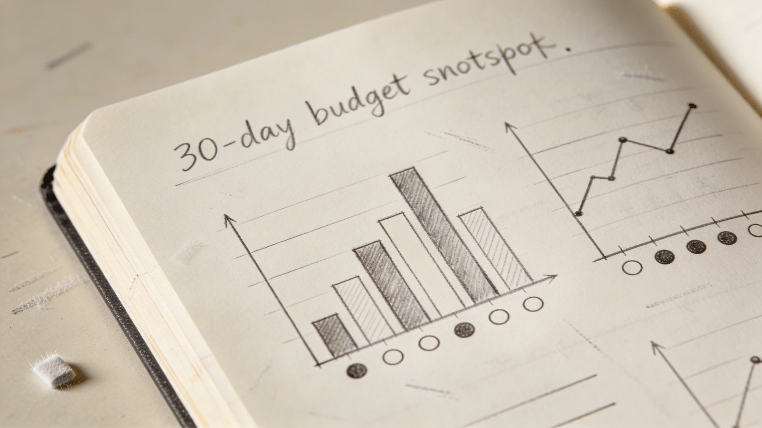 closeup of a notebook page showing 30-day budget snapshot