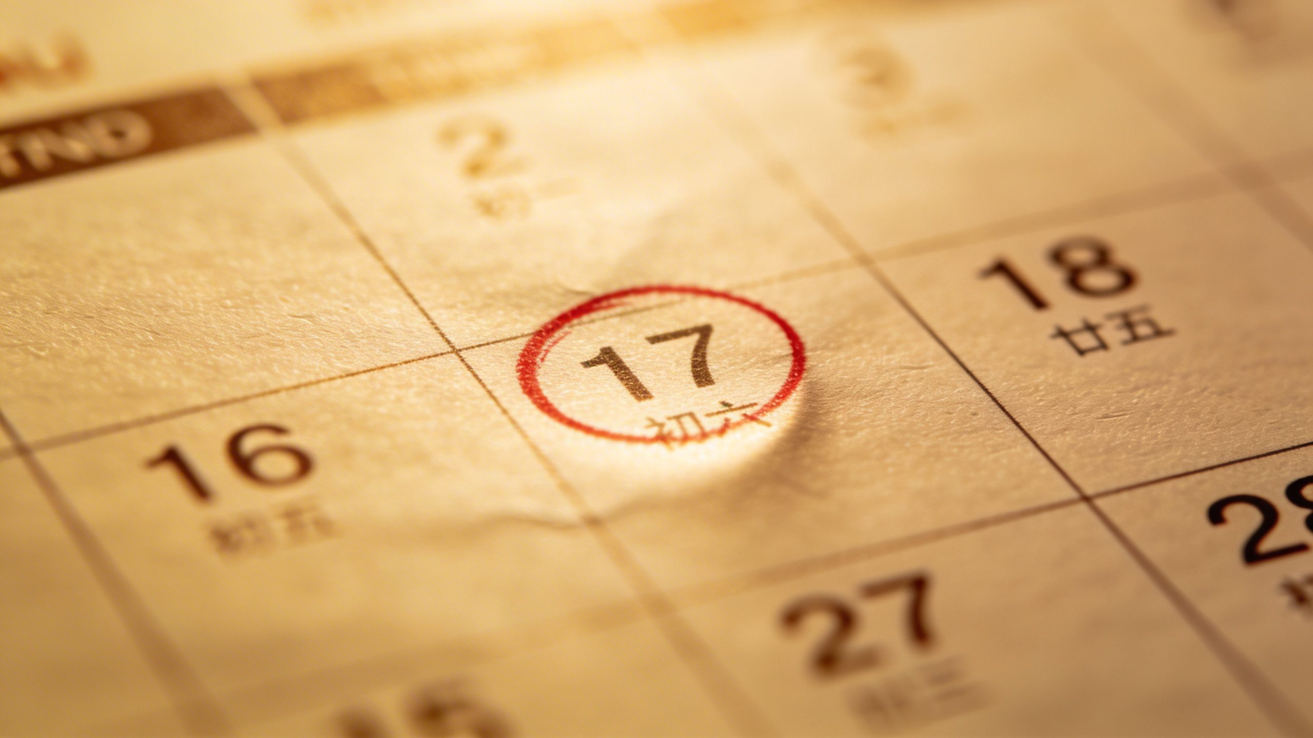 closeup of a calendar page marking a travel goal date