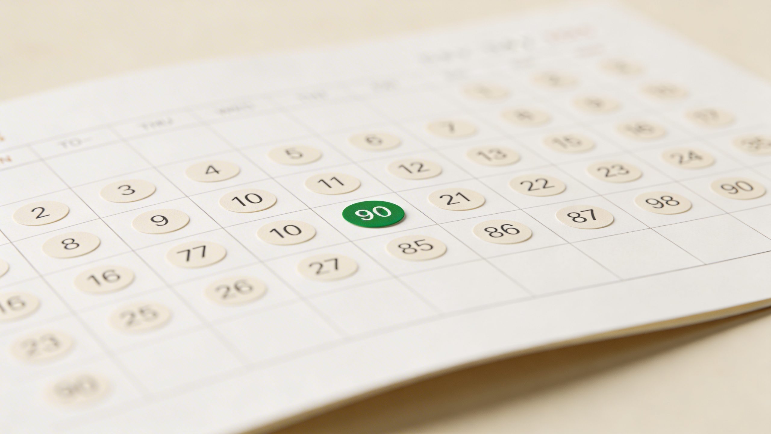 Focused shot of a calendar page marking a 90-day debt payoff plan