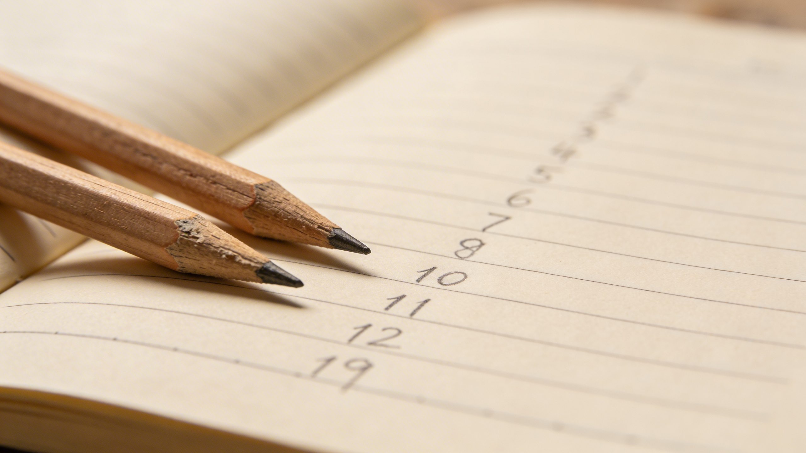 Closeup of a notebook showing a debt list with numbers and pencils