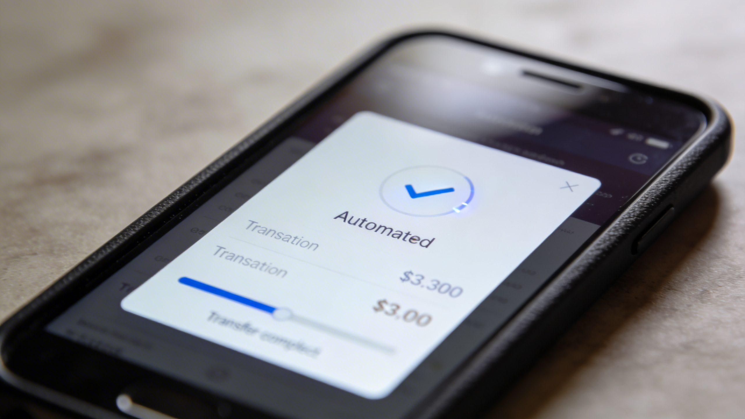 closeup of a single automated bank transfer notification on phone screen