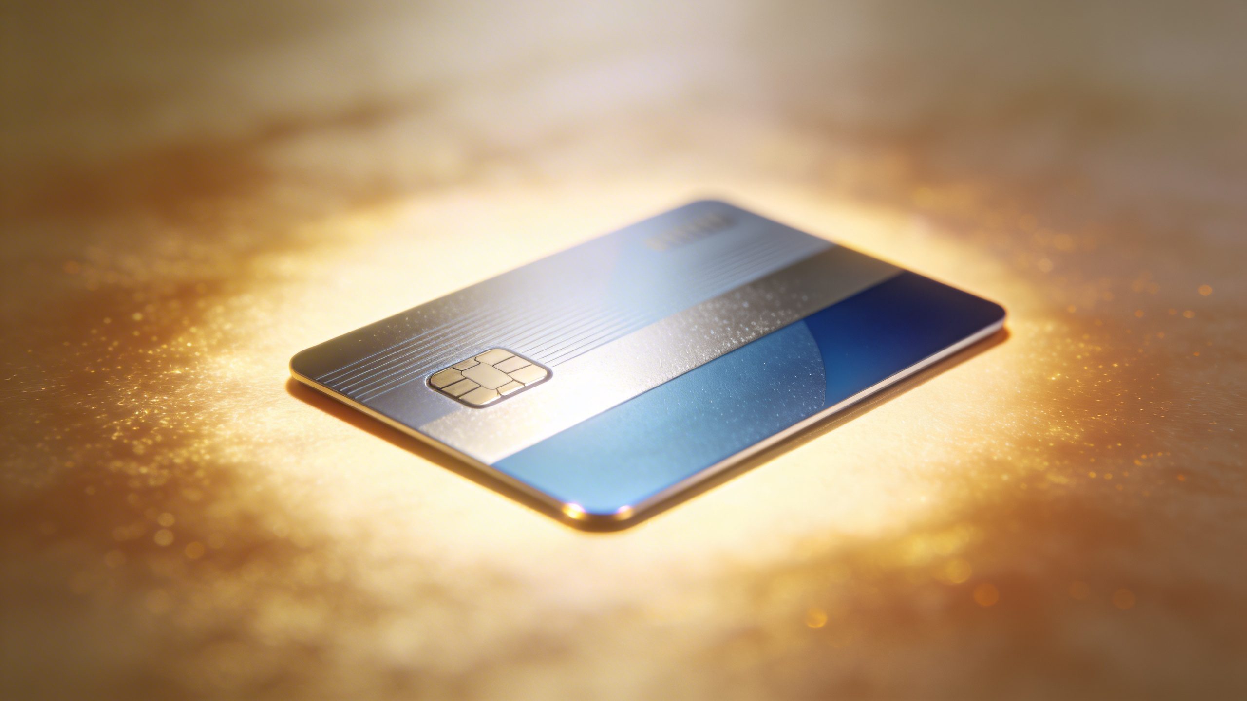 Closeup of a single credit card with bold payoff plan text on glow background