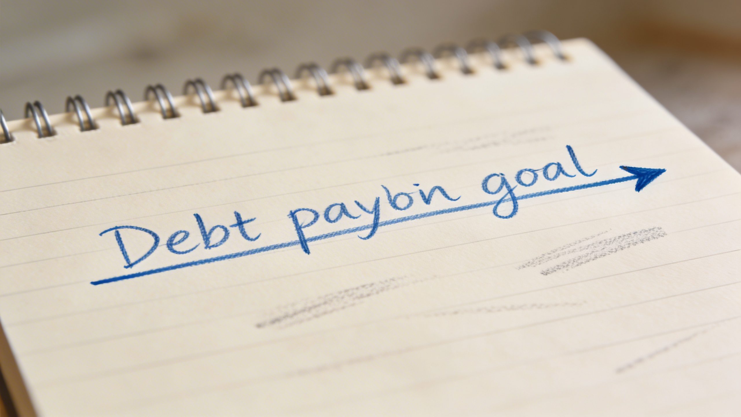 Closeup of a single notebook page showing a debt payoff goal line