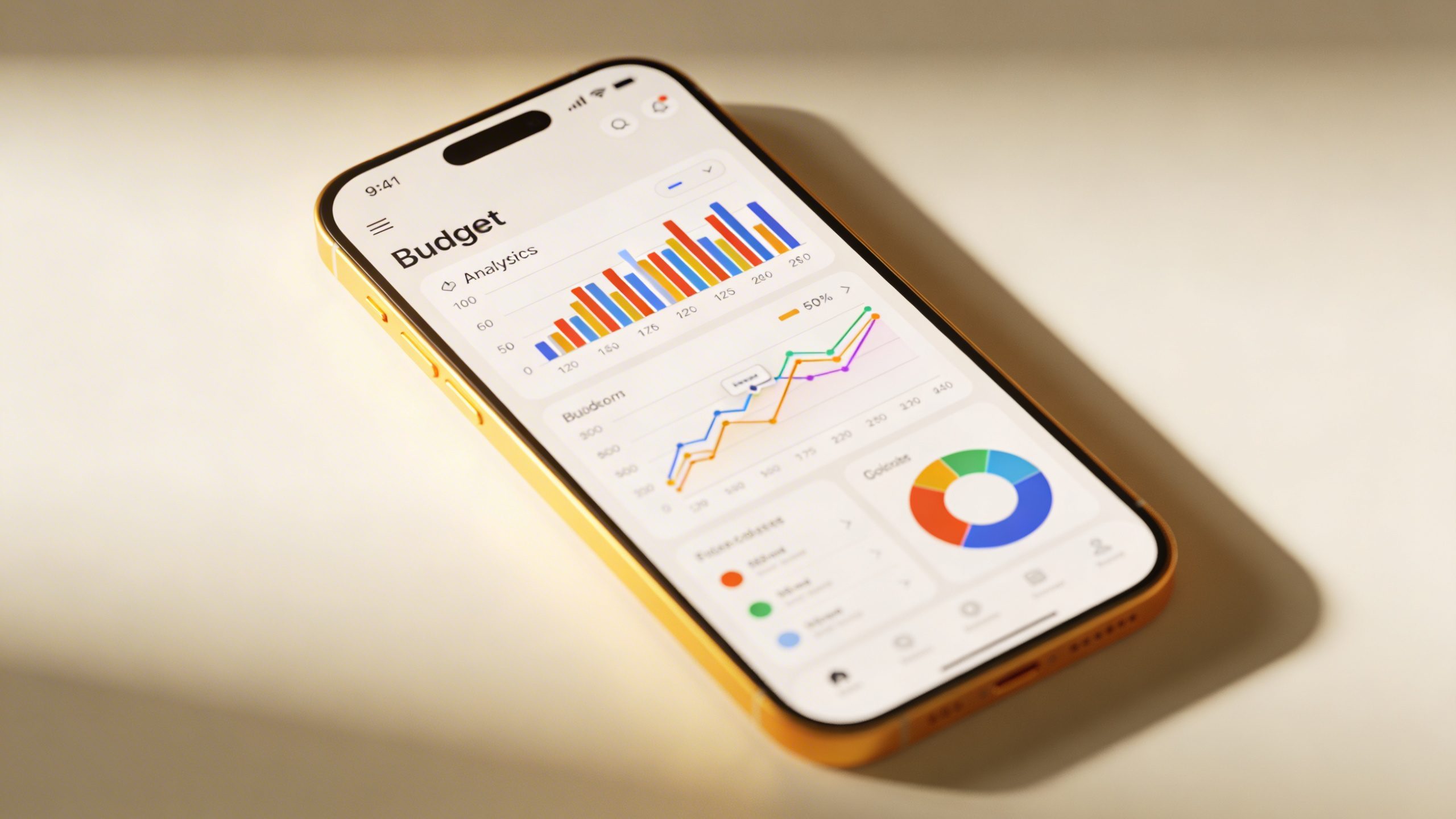 closeup of a single smartphone displaying budget app analytics