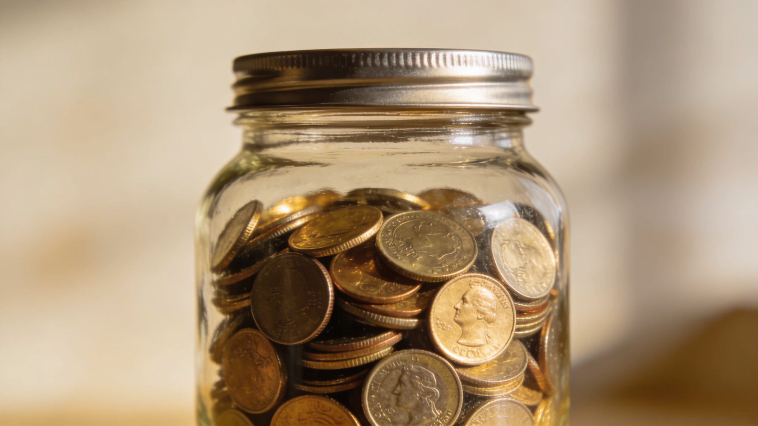 Focused shot of a coin jar labeled “Daily Savings”