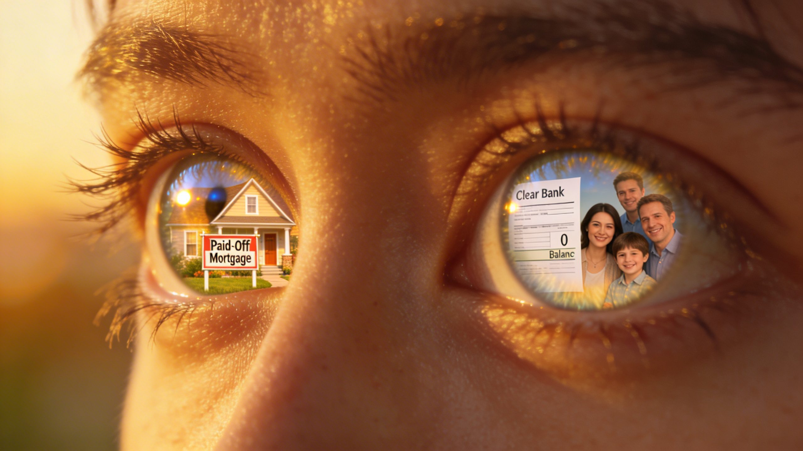 closeup of a person's eyes reflecting a debt-free future