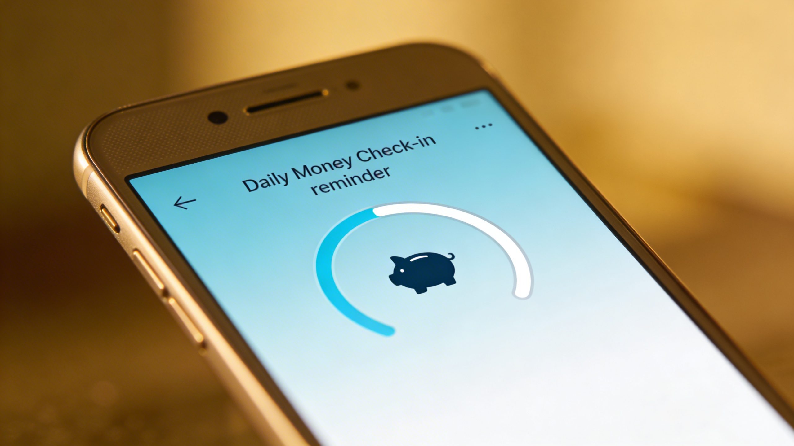 Closeup of a smartphone screen showing a daily money check-in reminder