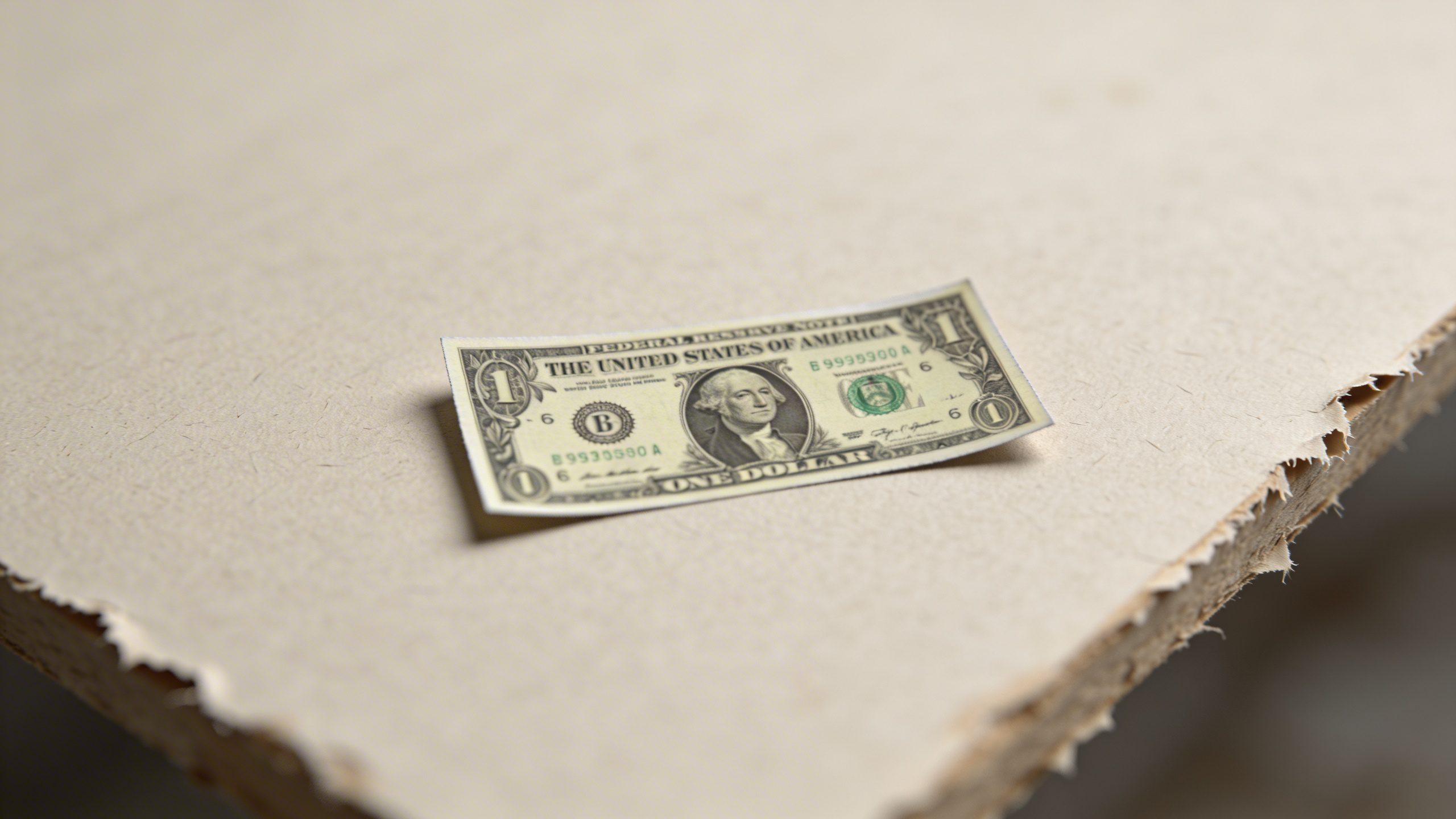 closeup of a single dollar-themed magazine cutout on board