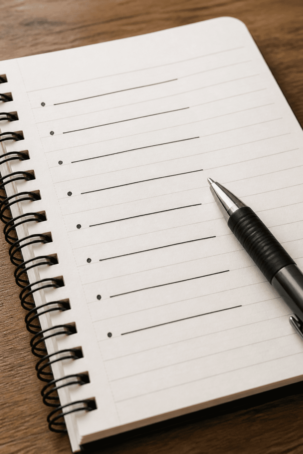 Closeup of a notebook with handwritten budget categories and a pen