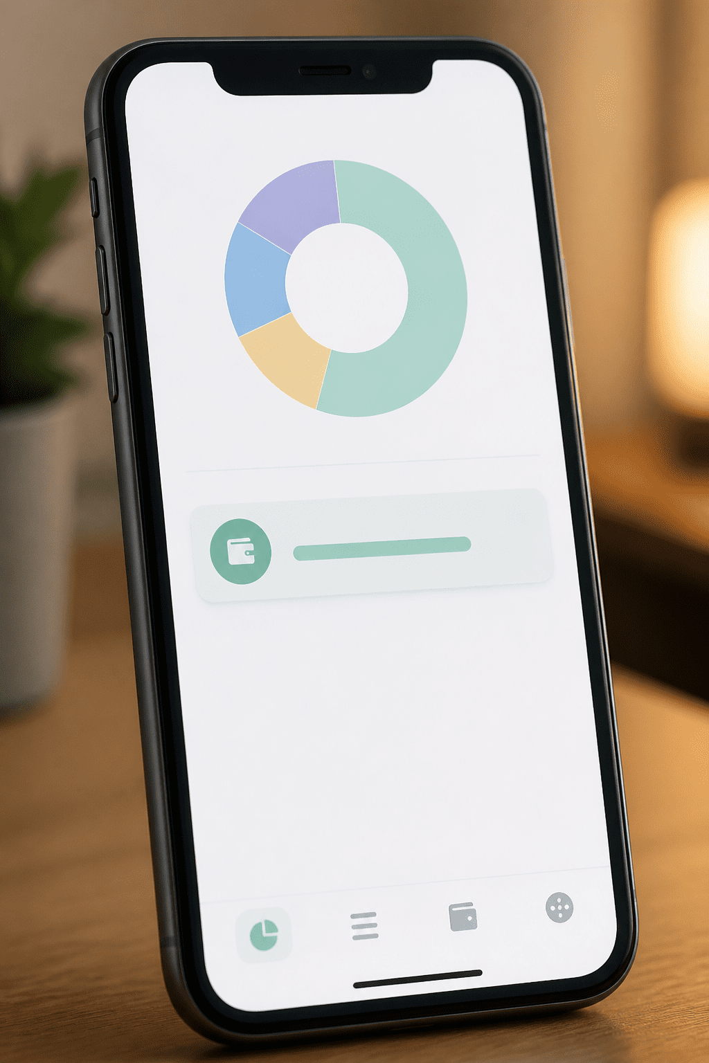 Closeup of a smartphone showing a budgeting app with a single saved income entry