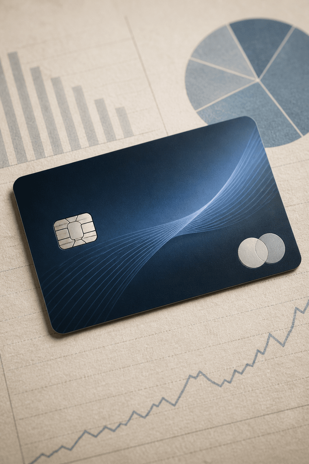 Closeup of a single credit card with interest rate data on paper background