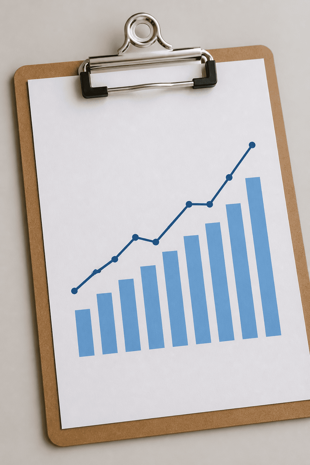 Closeup of a minimalist clipboard with a simple financial chart on paper