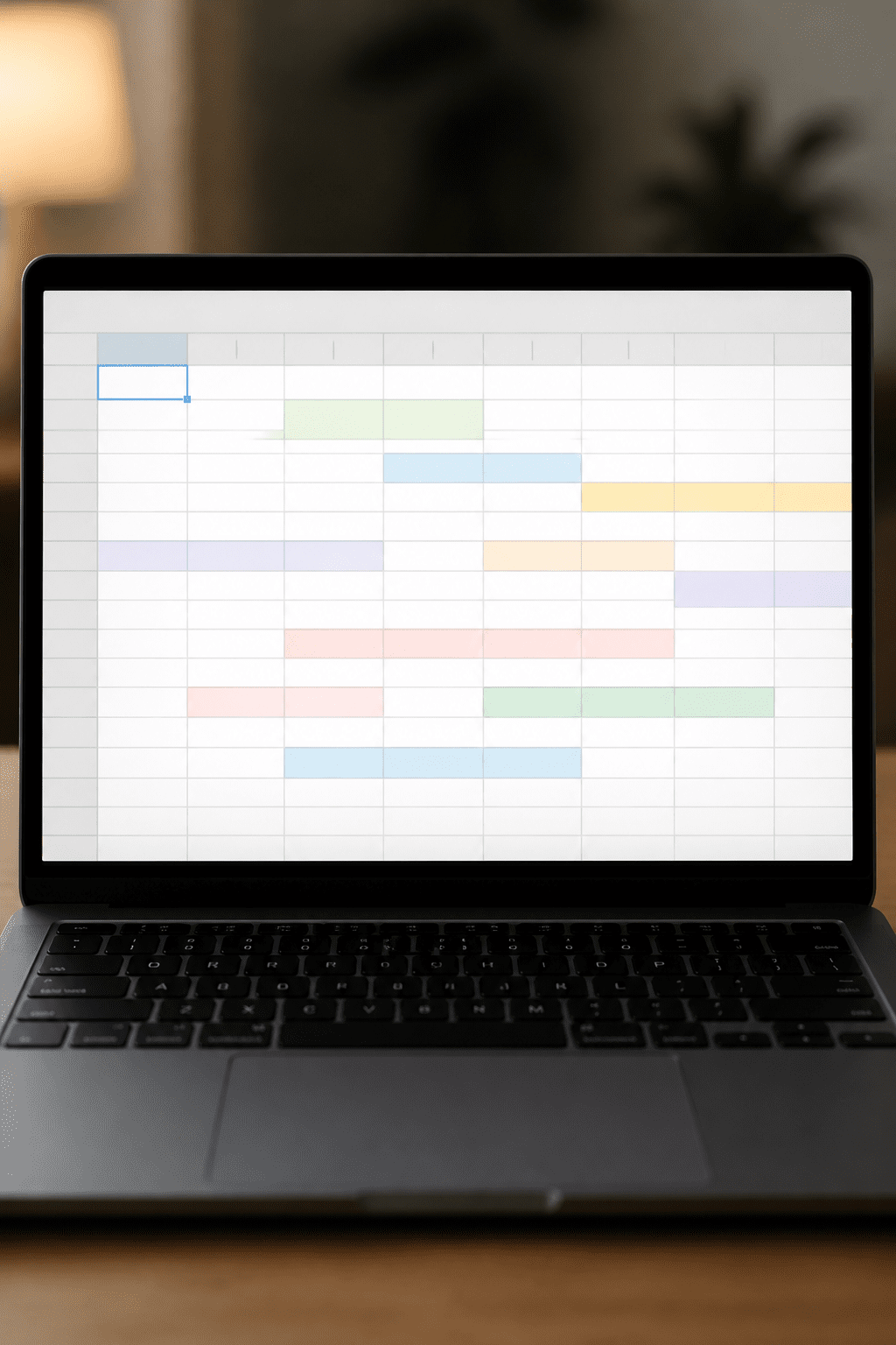 Focused shot of a single shared spreadsheet on a laptop screen