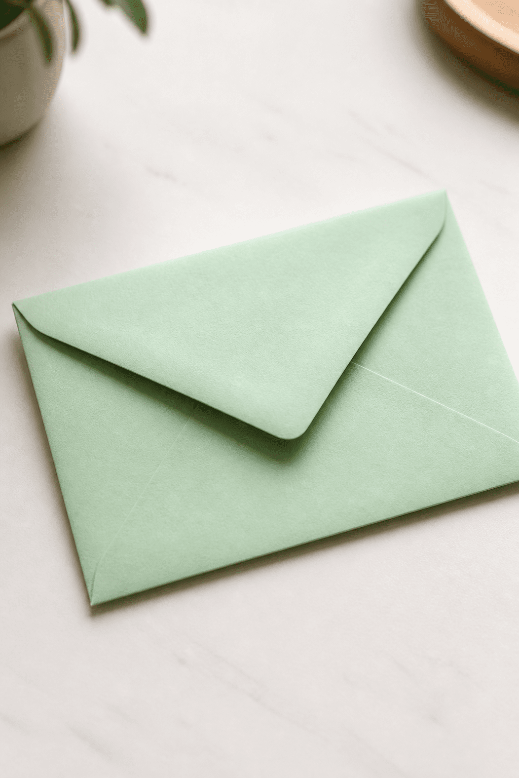 Close-up of a single mint-green envelope labeled “Intentional Frugality” on a clean table