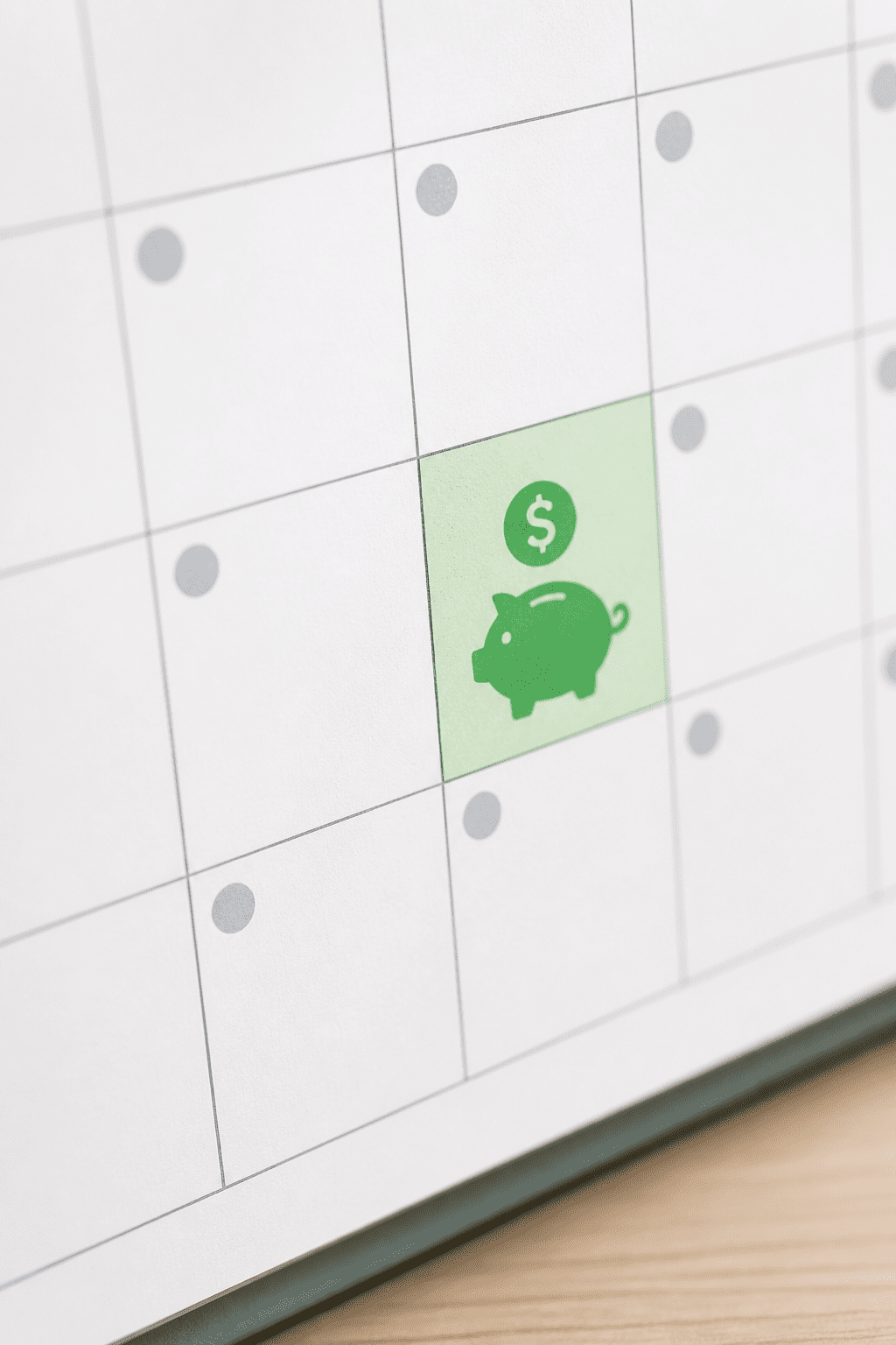 Close-up of a tiled calendar with a highlighted monthly savings goal