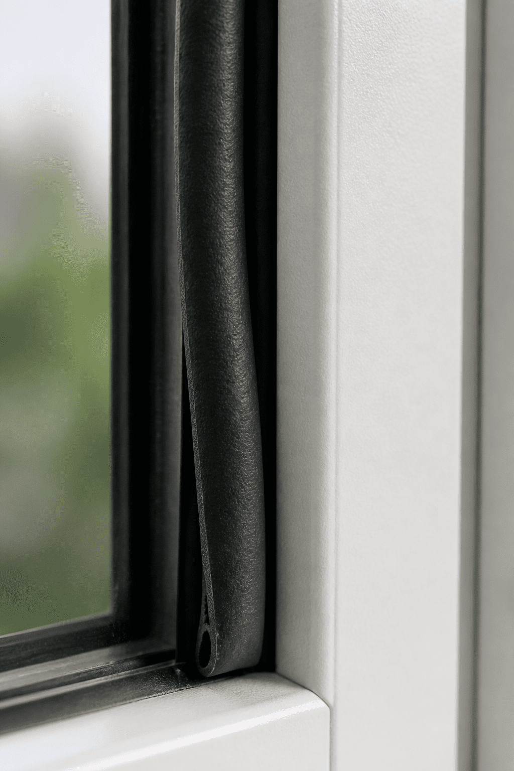 closeup of weather stripping on a window edge