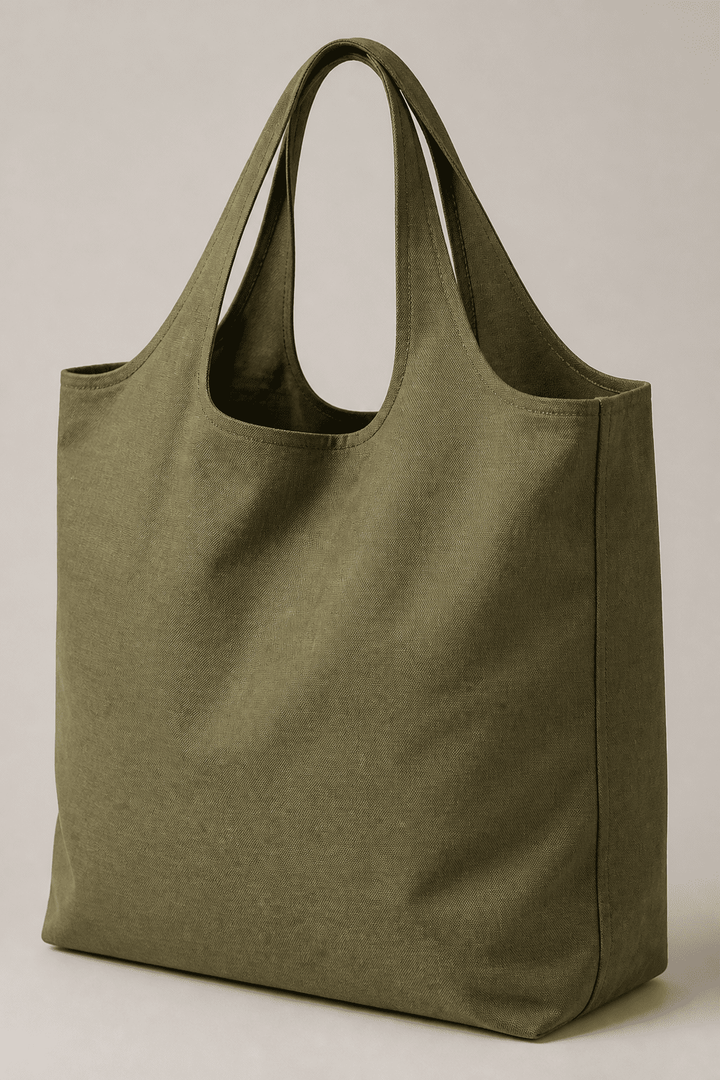 closeup of a single reusable shopping bag, neutral background