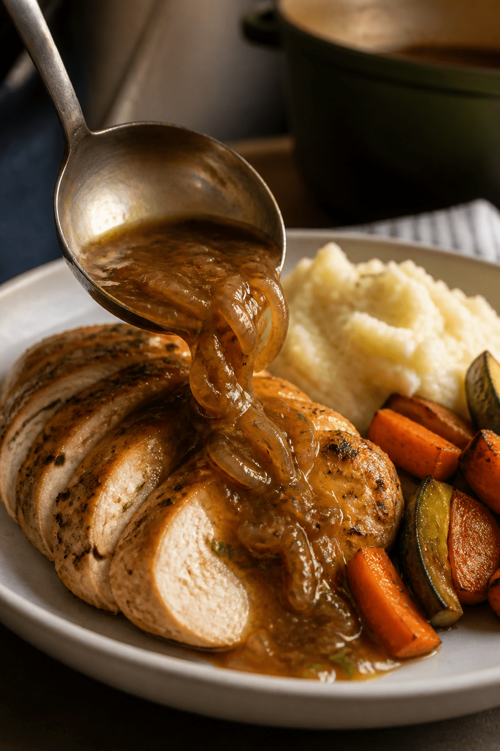 closeup of a home-cooked meal being plated