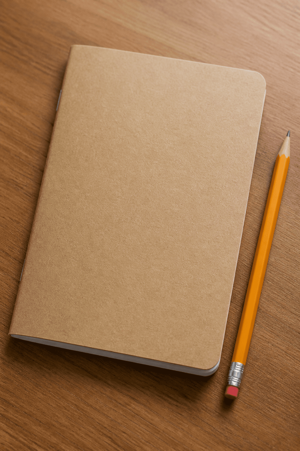 Closeup of a single budget notebook with a pencil beside it