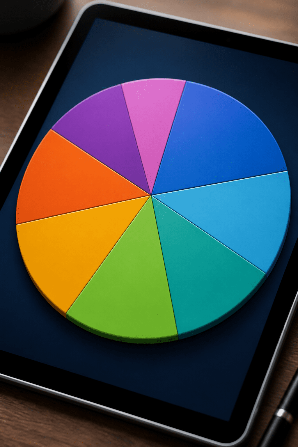 Closeup on a diversified asset mix pie chart on a tablet screen