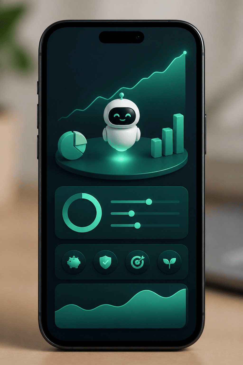 Closeup of a single smartphone showing automated investment app screen