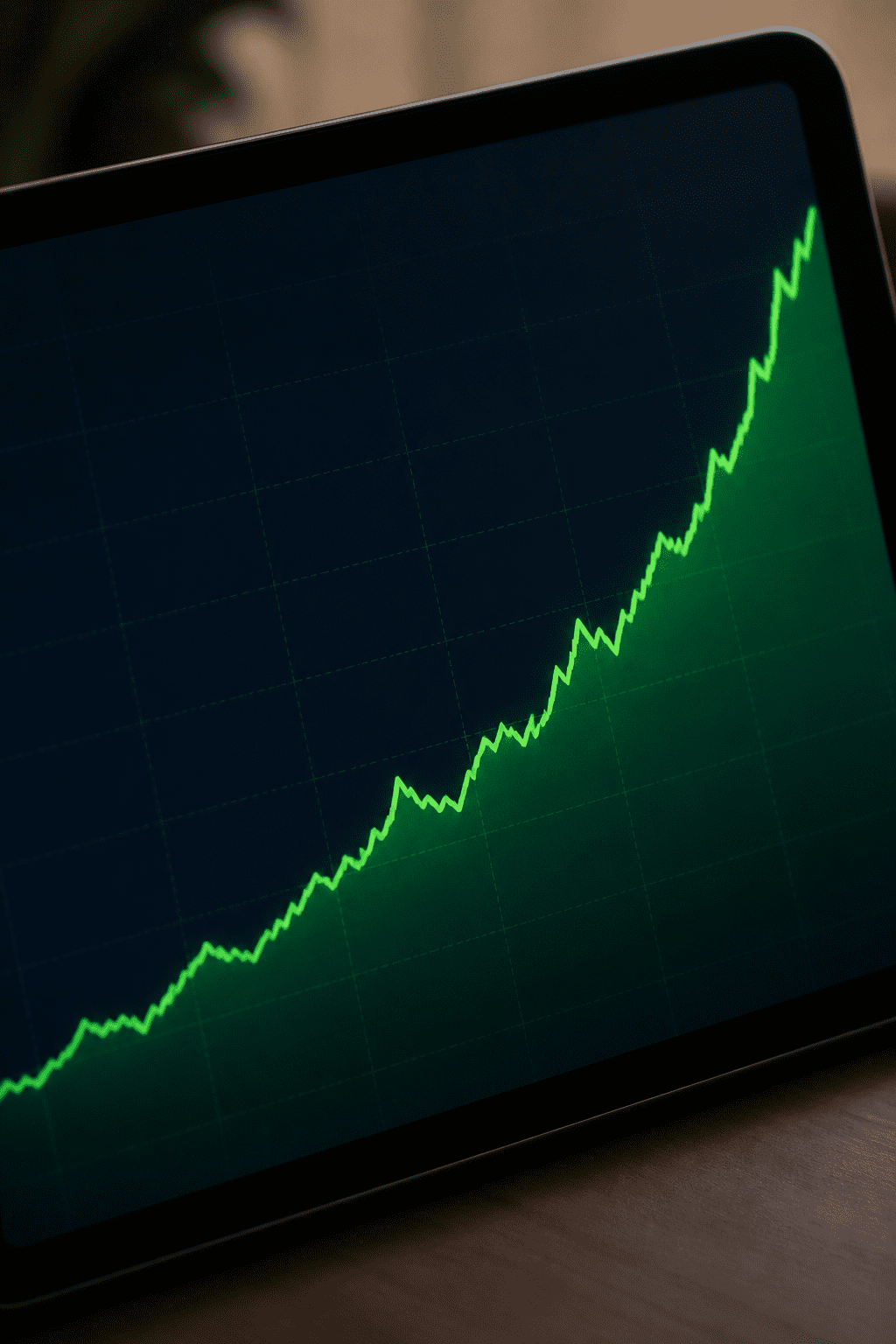 closeup of a single streaming-growth chart on a tablet screen Note: Each prompt keeps focus on one subject to match article’s beginner, long-term investing theme.